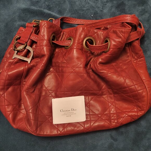 Christian Dior Red Cannage Drawstring Shoulder Bag - Picture 13 of 13
